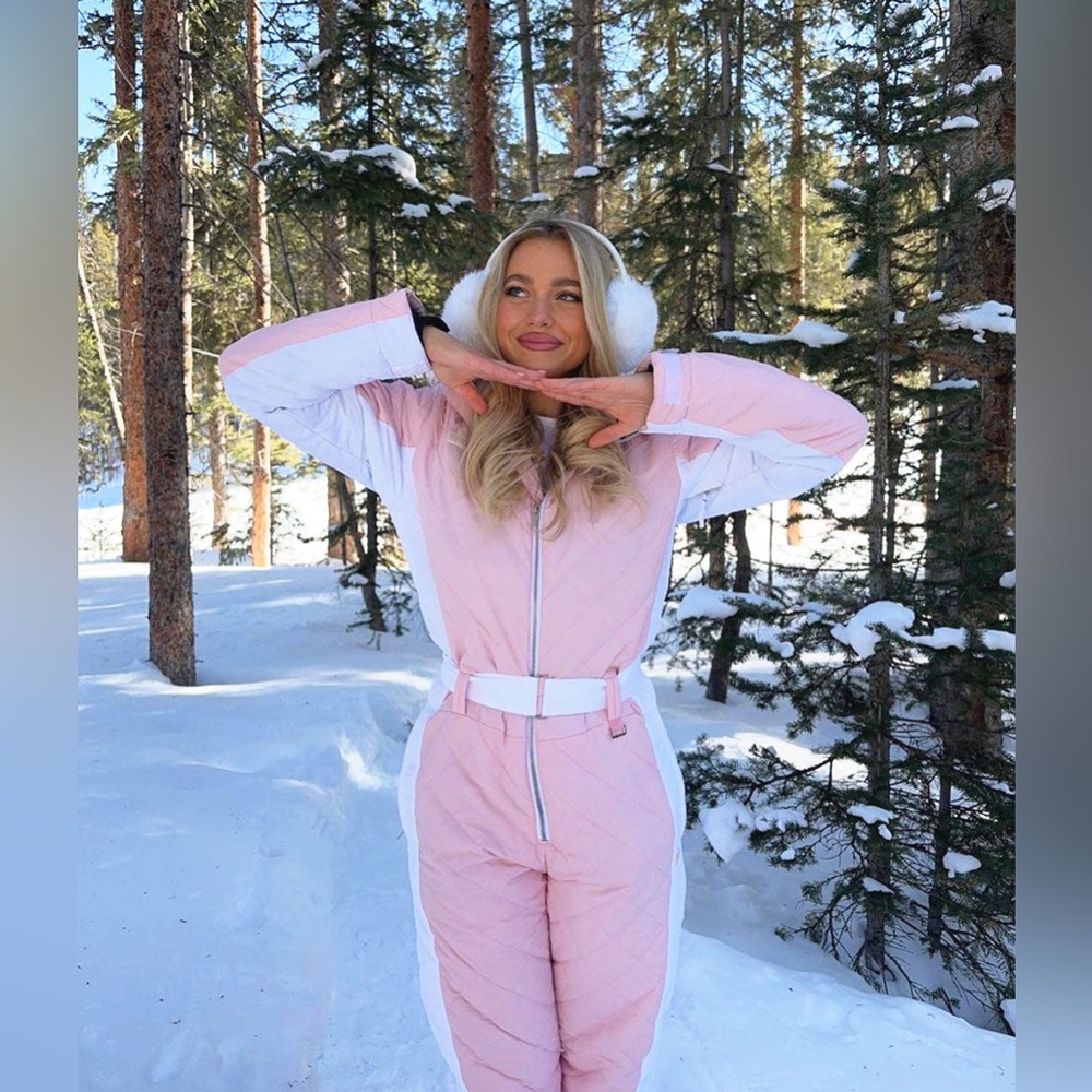 Tipsy Elves Pink and White Women's Ski Snow Suit